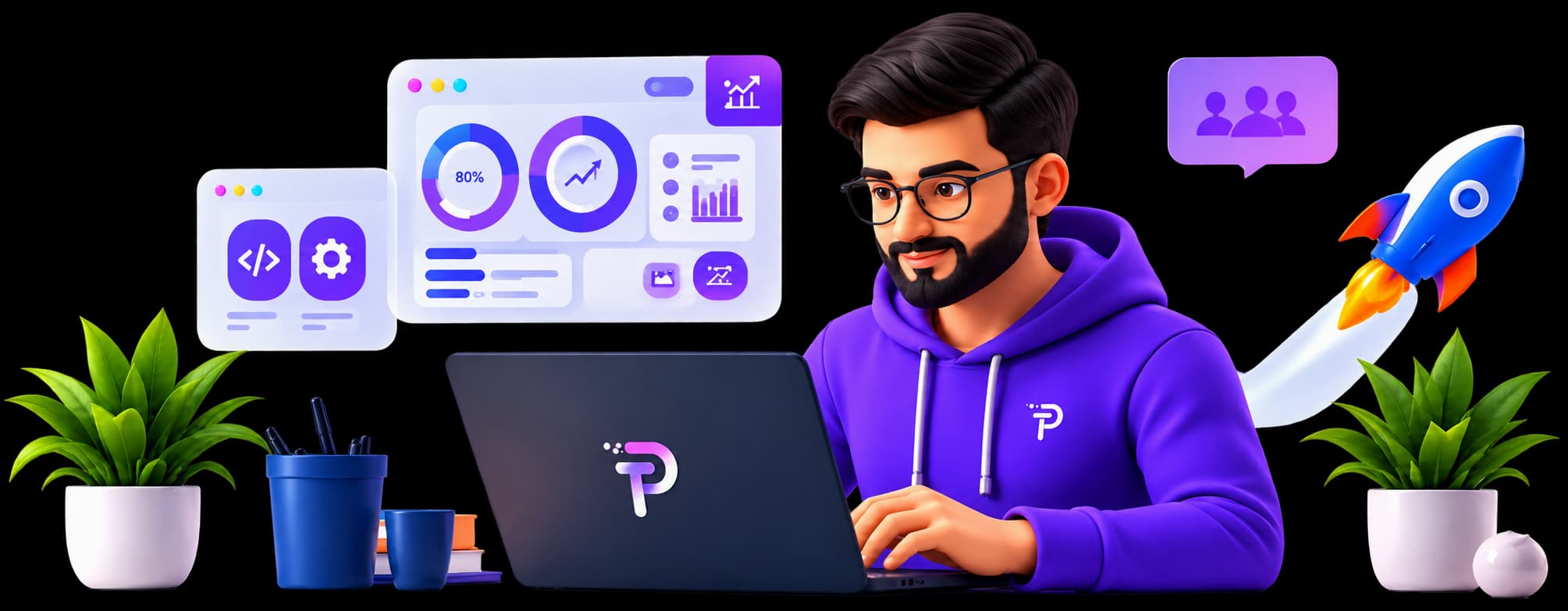 Developer building a website on a laptop